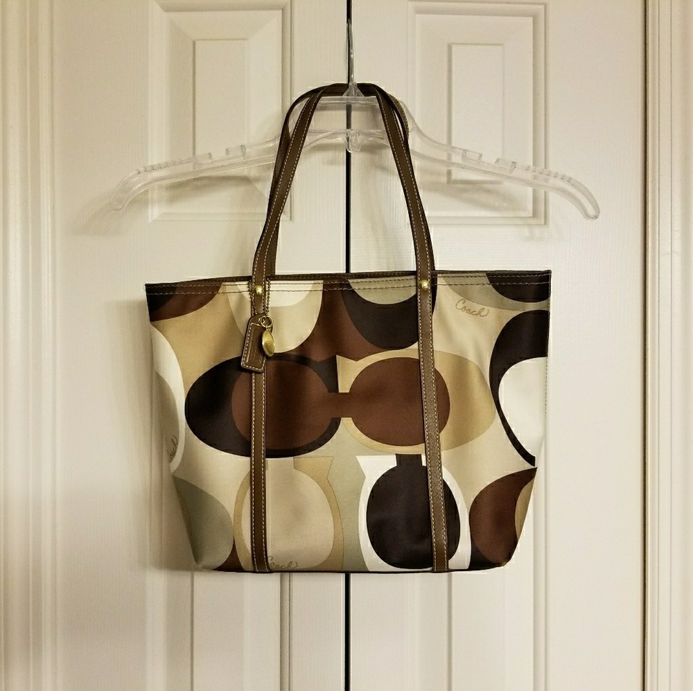COACH Signature Satin Scarf Print Tote Shoulder